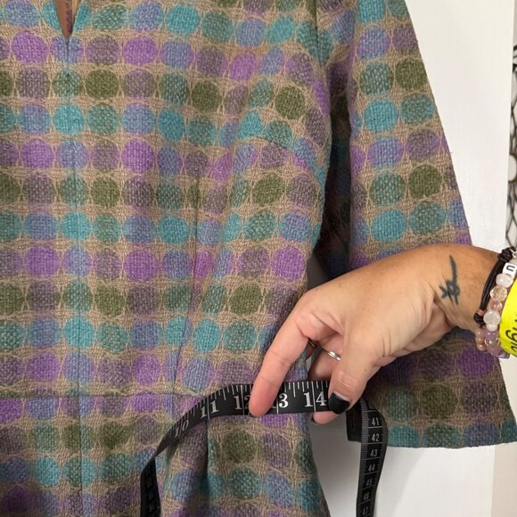 50's Vintage Handmade Purple & Green Wool Belted Sheath Dress Sz M? - Picture 8 of 9